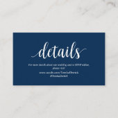 Modern rustiek, marineblauw, bruiloft details informatiekaartje (Voorkant)