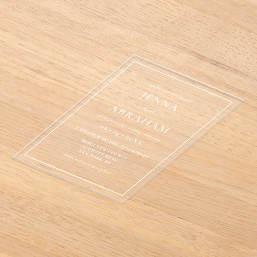 Modern rustiek minimaal elegant acryl uitnodigingen (Laagn)