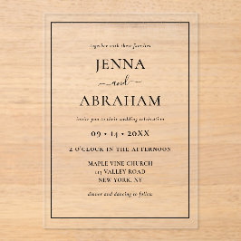 Modern rustiek minimaal elegant acryl uitnodigingen