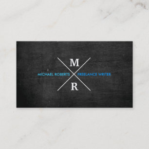 MODERN RUSTIEK MONOGRAM Blauwe Tekst & Zwart Hout Visitekaartje