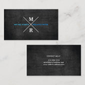 MODERN RUSTIEK MONOGRAM Blauwe Tekst & Zwart Hout Visitekaartje (Voorkant / Achterkant)