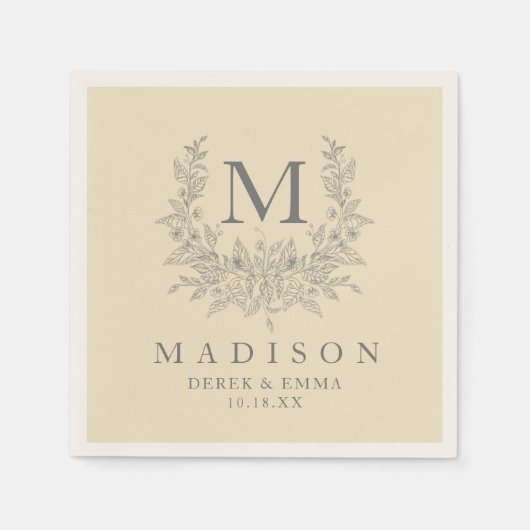 Modern rustiek monogram champagne bruiloft servett servet (Voorkant)