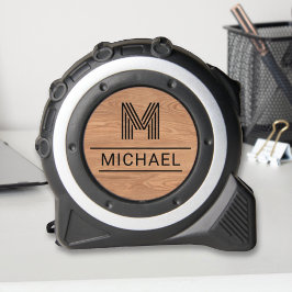 Modern rustiek Monogram Naam Initiaal op houtnerf Rolmaat