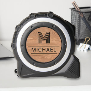 Modern rustiek Monogram Naam Initiaal op houtnerf Rolmaat