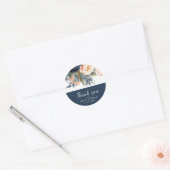 Modern rustiek rood & marine blauw bloemenbruiloft ronde sticker (Envelop)