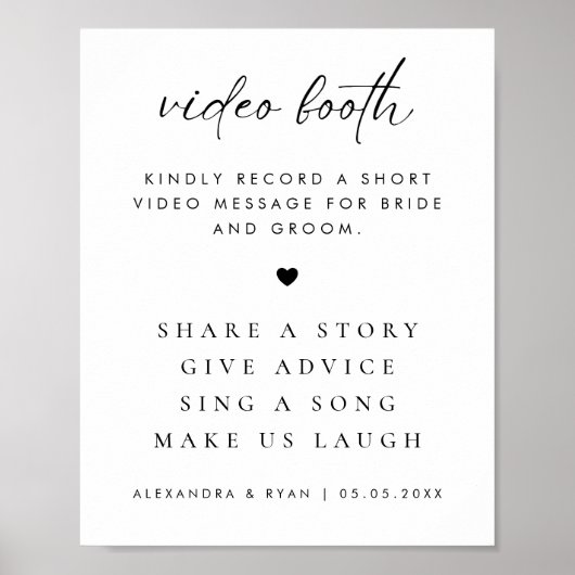 Modern rustiek script bruiloft video cabine teken poster (Voorkant)
