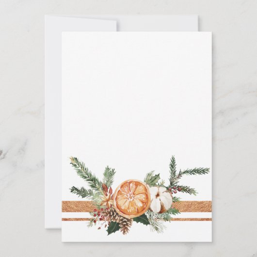 Modern rustiek Sinaasappel citrus kerstfeest Kaart (Achterkant)