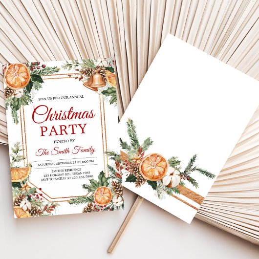 Modern rustiek Sinaasappel citrus kerstfeest Kaart