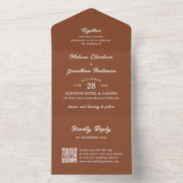 Modern rustiek terracotta script QR code bruiloft All In One Uitnodiging