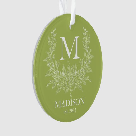 Modern Rustiek vakantie monogram Midden Groen Geel Ornament (voorkant)