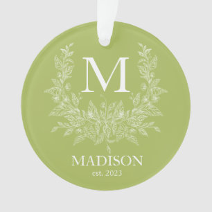 Modern Rustiek vakantie monogram Midden Groen Geel Ornament