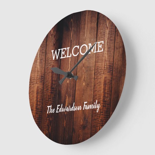Modern rustiek welkom Familienaam donker hout Grote Klok (Hoek)