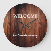 Modern rustiek welkom Familienaam donker hout Grote Klok (Voorkant)