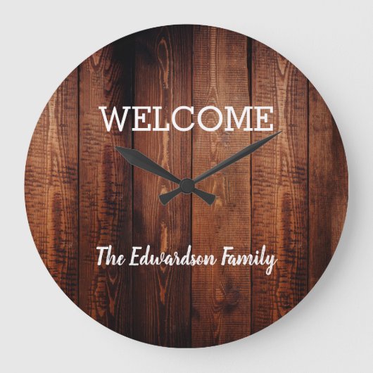 Modern rustiek welkom Familienaam donker hout Grote Klok (Voorkant)