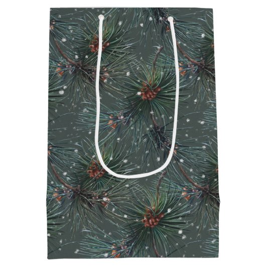 Modern rustiek winterpijnpatroon medium cadeauzakje (Achterkant)