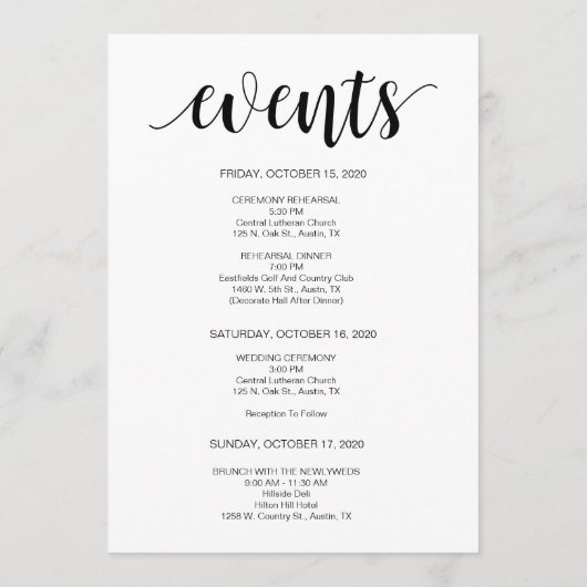 Modern Rustiek, Zwart, Dingen om te doen, Reissche Programmakaart (Achterkant)