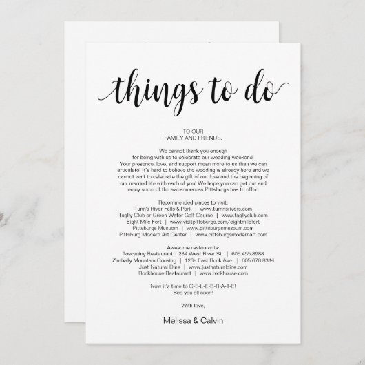 Modern Rustiek, Zwart, Dingen om te doen, Reissche Programmakaart (Voorkant / Achterkant)