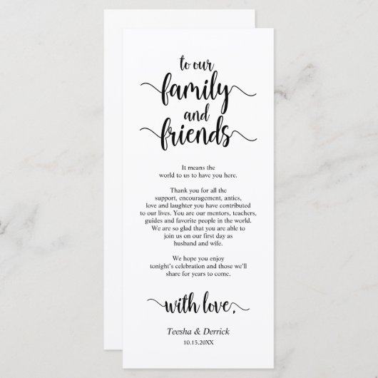 Modern rustiek, zwart, plaats instelling dank u ka programmakaart (Voorkant / Achterkant)