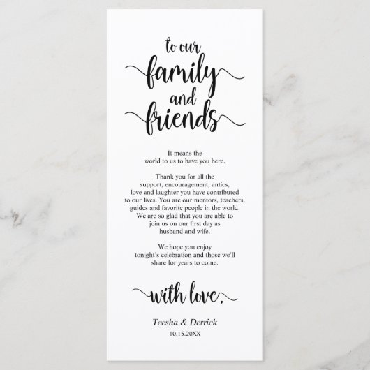 Modern rustiek, zwart, plaats instelling dank u ka programmakaart (Voorkant)