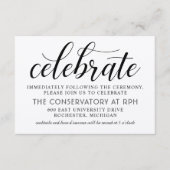 Modern rustiek zwart script bruiloft receptie informatiekaartje (Voorkant)