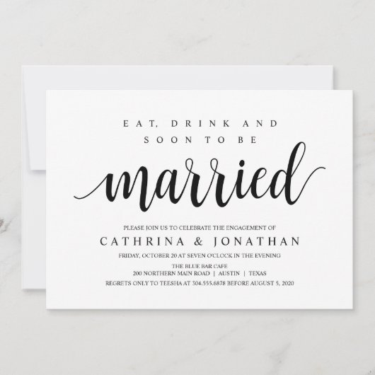 Modern rustiek, zwart script, verlovingsfeest kaart (Voorkant)