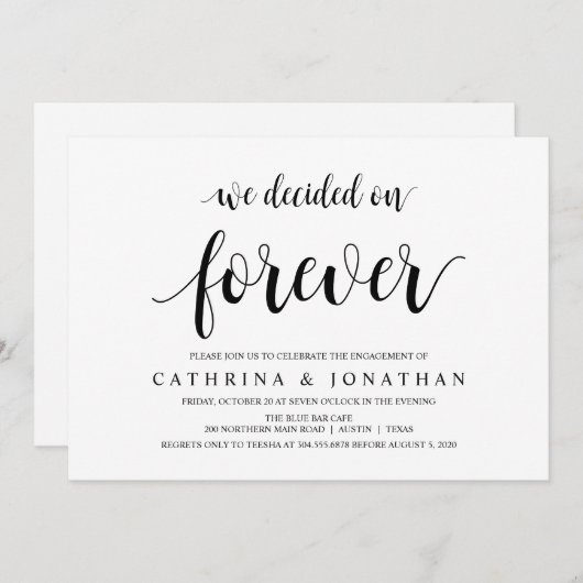 Modern rustiek, zwart script, verlovingsfeest kaart (Voorkant / Achterkant)