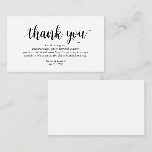 Modern Rustiek Zwart Script, Wedding Dank u Informatiekaartje (Voorkant / Achterkant)