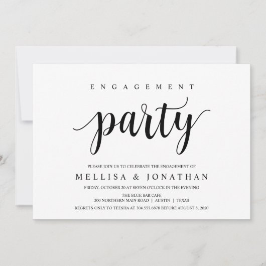 Modern rustiek, zwart, verlovingsfeest kaart (Voorkant)