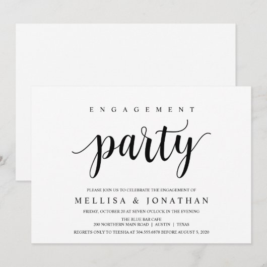 Modern rustiek, zwart, verlovingsfeest kaart (Voorkant / Achterkant)