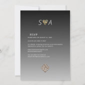 Modern rustiek zwart wit bloemengroen bruiloft kaart (Achterkant)