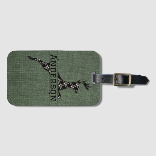 Modern rustiek zwart-wit gepleisterd hert bagagelabel (Voorkant (horizontaal))