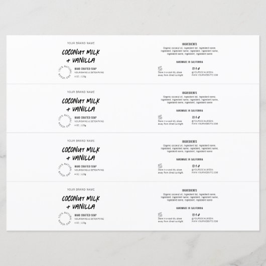 Modern Rustiek Zwart & Wit Zeep Bar Wrapper Label (Voorkant)
