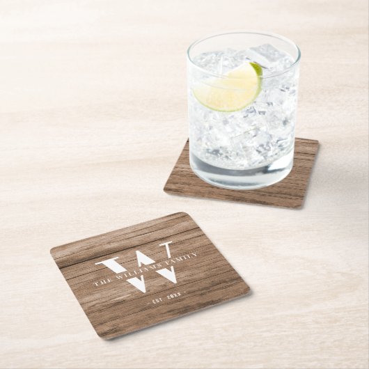 Modern Rustieke Initiaal Familienaam Oude Houten P Kartonnen Onderzetters (Insitu)