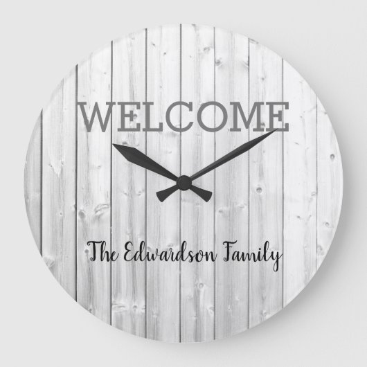 Modern rustige welkomstnaam grijze riem grote klok (Voorkant)