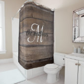 Modern Rustin Wood Monogram Oak Land Farmhouse Douchegordijn (In situ)