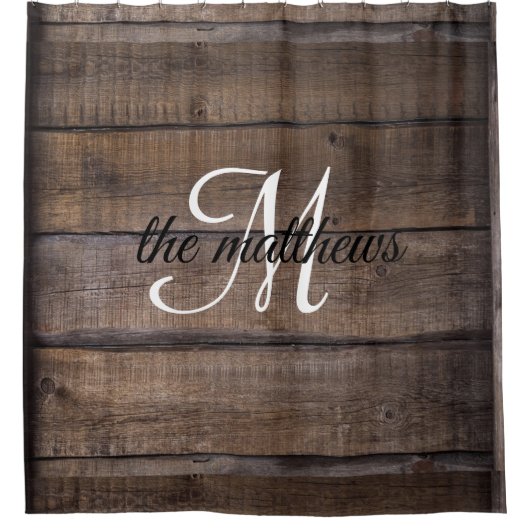 Modern Rustin Wood Monogram Oak Land Farmhouse Douchegordijn (Voorkant)