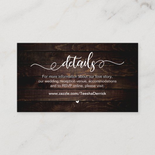 Modern Rustisch Boerderij, wit, hout, huwelijksgeg Informatiekaartje (Voorkant)