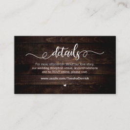 Modern Rustisch Boerderij, wit, hout, huwelijksgeg Informatiekaartje