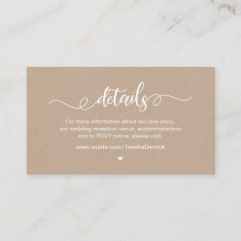 Modern Rustisch Boerderij, wit, kraft, bruiloft -  Informatiekaartje