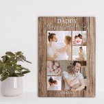 Modern | Rustisch hout | Fotocollage Fotoplaat<br><div class="desc">Behandel je vaders, grootadvertenties, stepdads, bonuskussens en andere papa naar dit gepersonaliseerde rustige houten effect fotocollage plaque, met zes foto's en tekst waarop staat: "DADDY, HAPPY FATHERS DAY" en gepersonaliseerd met hun namen. De plak is gemakkelijk gepersonaliseerd en de doopvontstijlen, de grootte en de kleuren kunnen worden veranderd door op...</div>