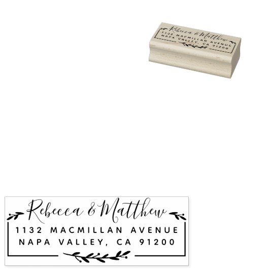 Modern Rustisch script & Leaves Return-adres Rubberstempel (Gestempeld)