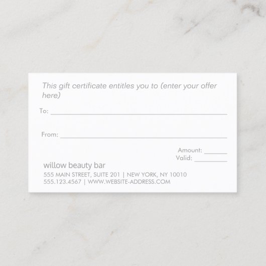 Modern Sa Beauon Salon Cadeaubon Kortingskaartje (Achterkant)