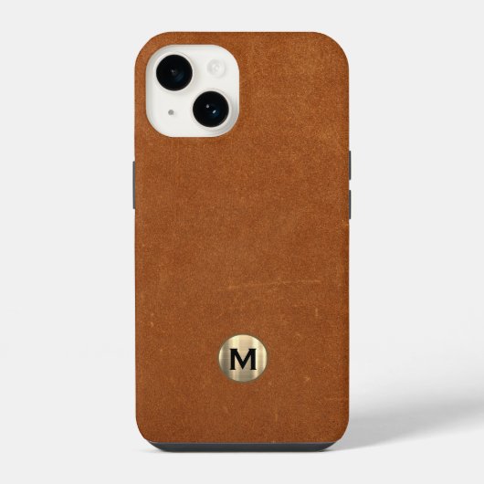 Modern Sable Leather Borhed Gold Monogram iPhone Hoesje (Achterkant)