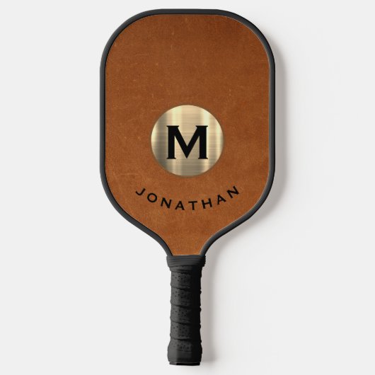 Modern Sable Leather Gold Classic Monogram Pickleball Paddle (Achterkant)