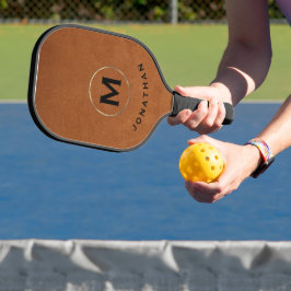 Modern Sable Leather Gold Classic Monogram Pickleball Paddle