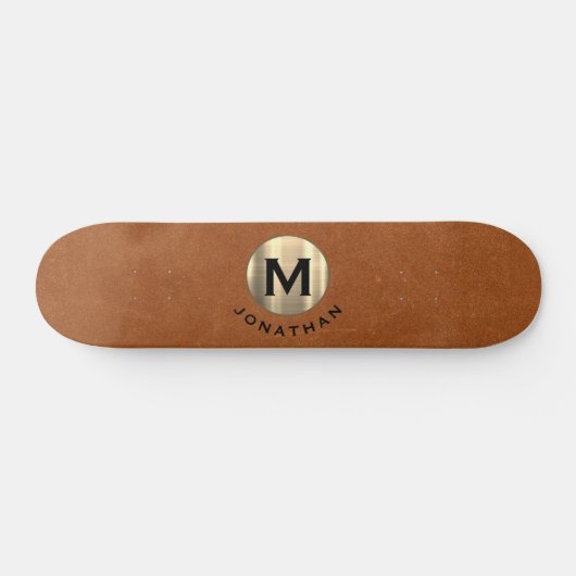 Modern Sable Leather Gold Monogram Persoonlijk Skateboard (Horizontaal)