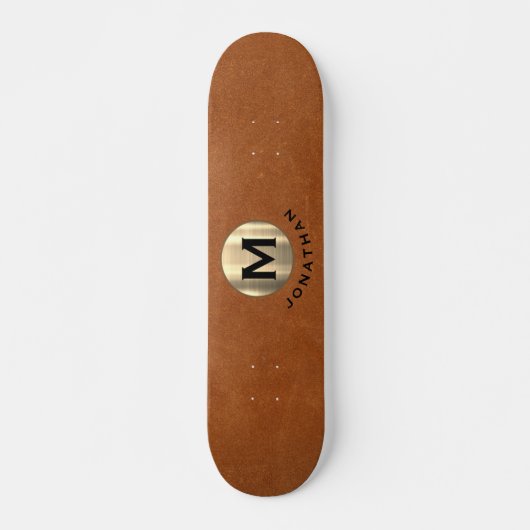 Modern Sable Leather Gold Monogram Persoonlijk Skateboard (Voorkant)