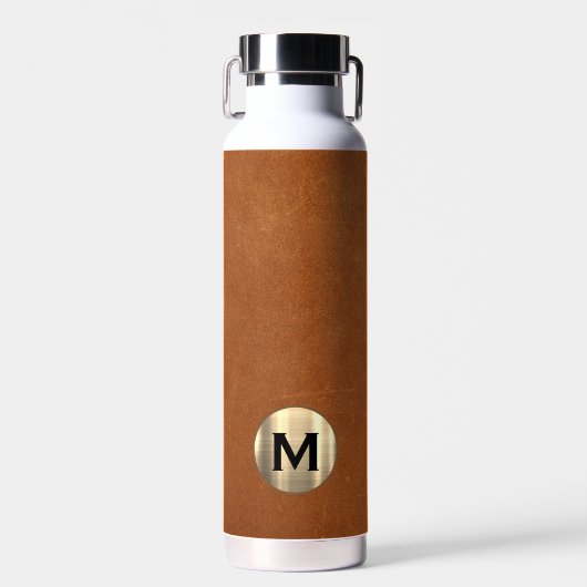 Modern Sable Leather Gold Monogram Waterfles (Voorkant)
