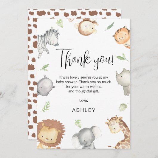 Modern Safari Animals Baby shower Hartelijk dank Kaart (Voorkant / Achterkant)