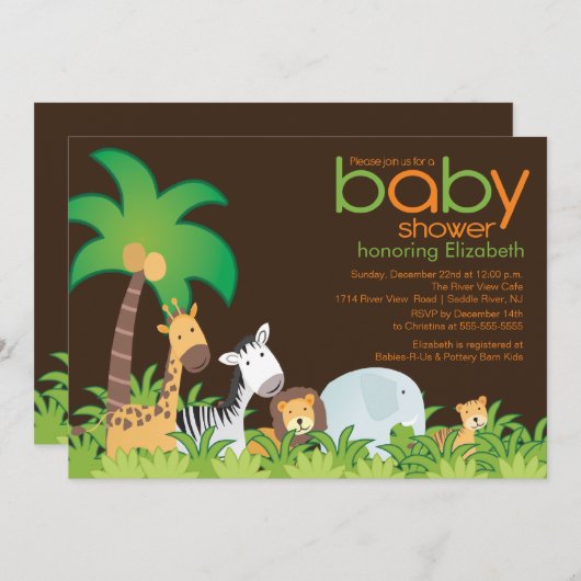 Modern Safari Animals Baby shower Uitnodiging (Voorkant / Achterkant)